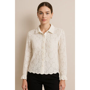 NWOT Off White Sheer Lace Button‑Down - Medium